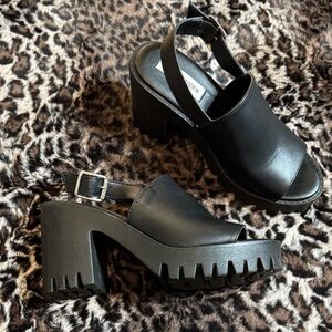 Black Chunky Platform Slingback Heels